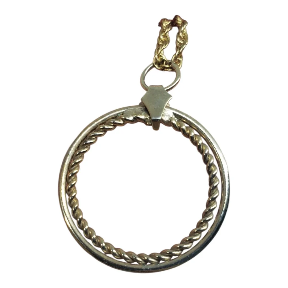 Vintage Pendant Necklace Gold Plated Twisted Rope & Round Hoop Gold Plated chain